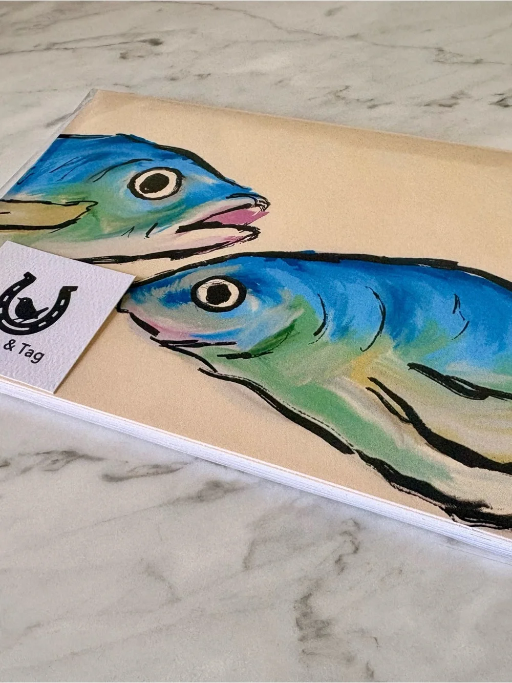 Blue Fish Notecard Set of 6 | Blank Note Cards with Envelopes | Original Art